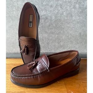 French Shriner Soft-Flex Mens 9.5M Brown Leather Tassel Loafers Dress Shoes